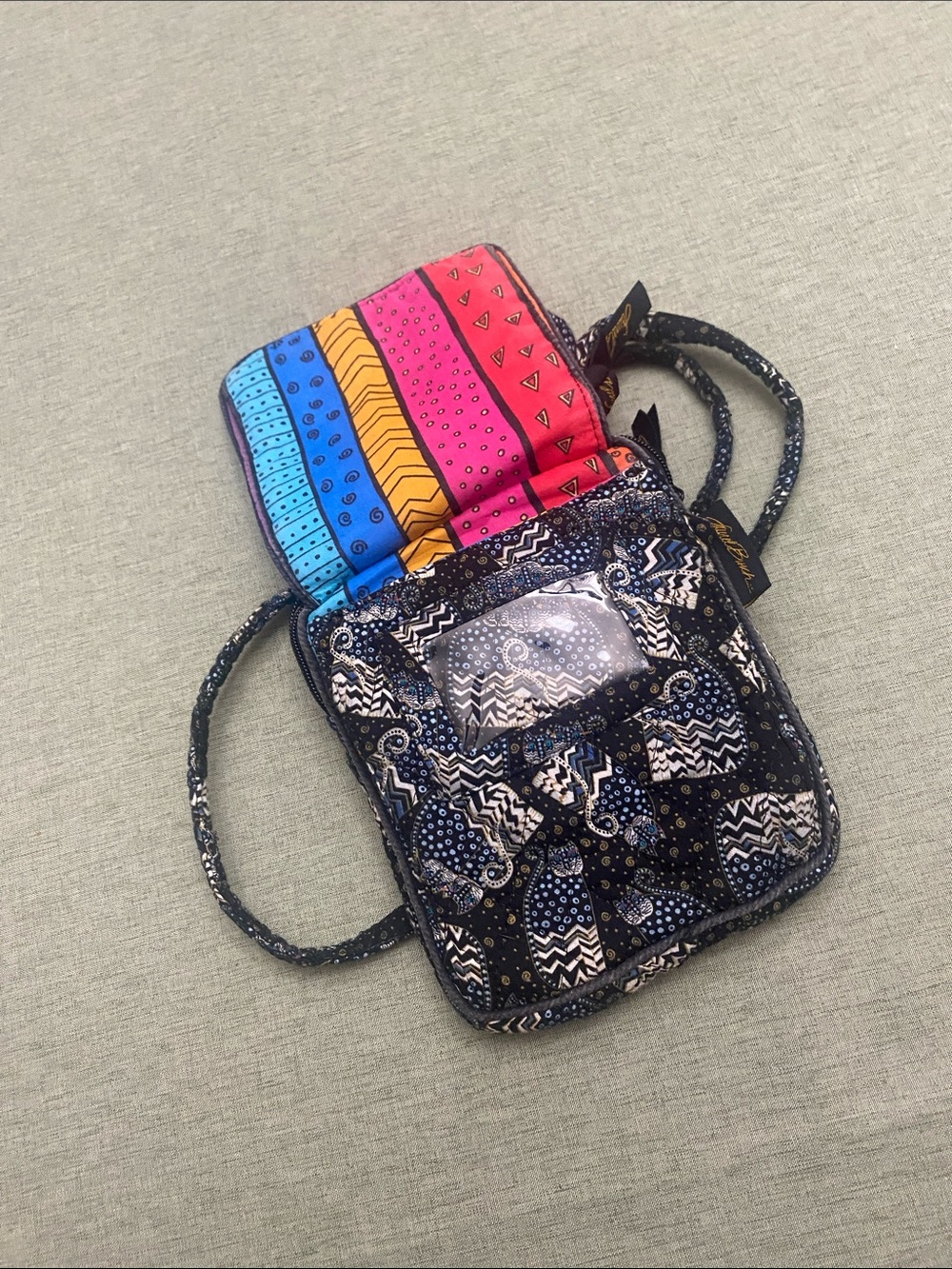 Laurel Burch Quilted Navy Patterned Cat Fabric Crossbody Shoulder Phone Bag